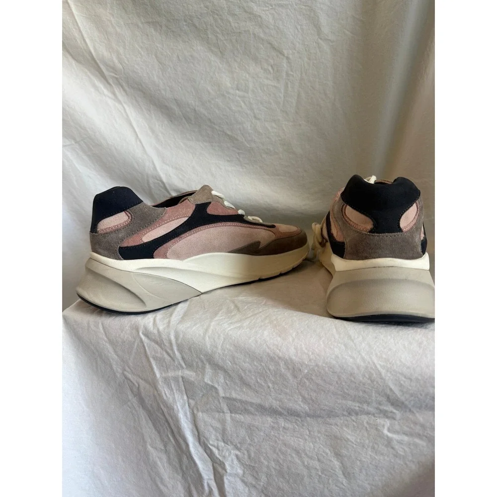 Tory Burch Good Luck Trainer Sneakers Pink Brown Suede Colorblock Logo Shoes